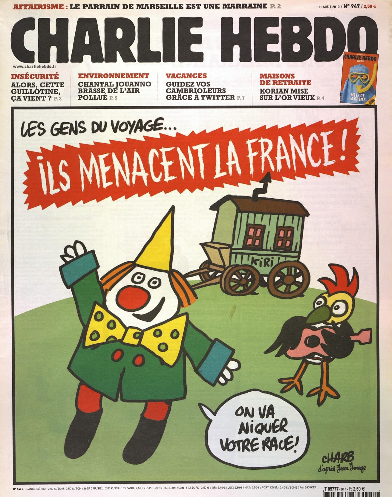 Couverture du Charlie Hebdo n° 947 - août 2010